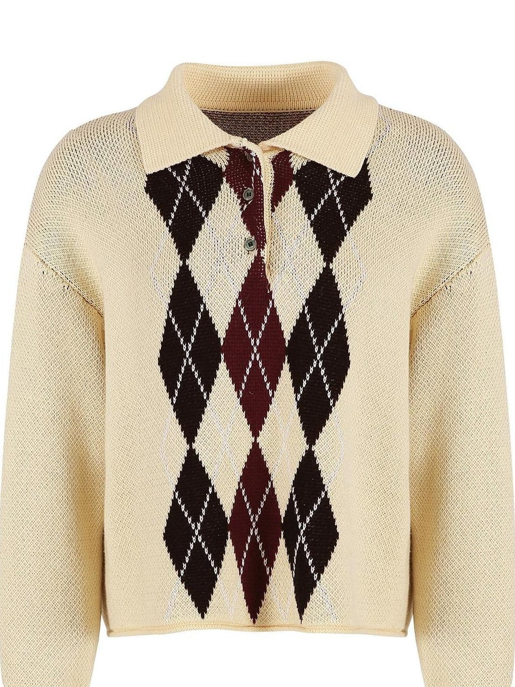 fano Cotton Cashmere Warm Vintage Loose Rolled Edge Pullover Casual Argyle Sweaters