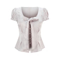 someone_sometimes_Tie_Front_V-neck_Puff_Sleeve_Slim_Casual_Love_Print_Acetate_Women_Blouses_MISSTT