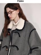 fano Wool Blend Toggle Pocket Straight Minimal Workwear Women Heather Gray Short Coat