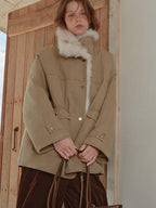 fano 90% White Duck Down Warm Korean Straight Washed Khaki Stand Collar Down Jackets