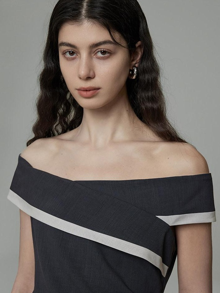 unspoken Slim Minimalist Colorblock Office Bardot Sleeveless Off Shoulder Crop Tops