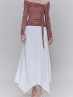 someone sometimes Recycled Viscose Linen Blend High Waist Asymmetric A Line Women Maxi Skirts