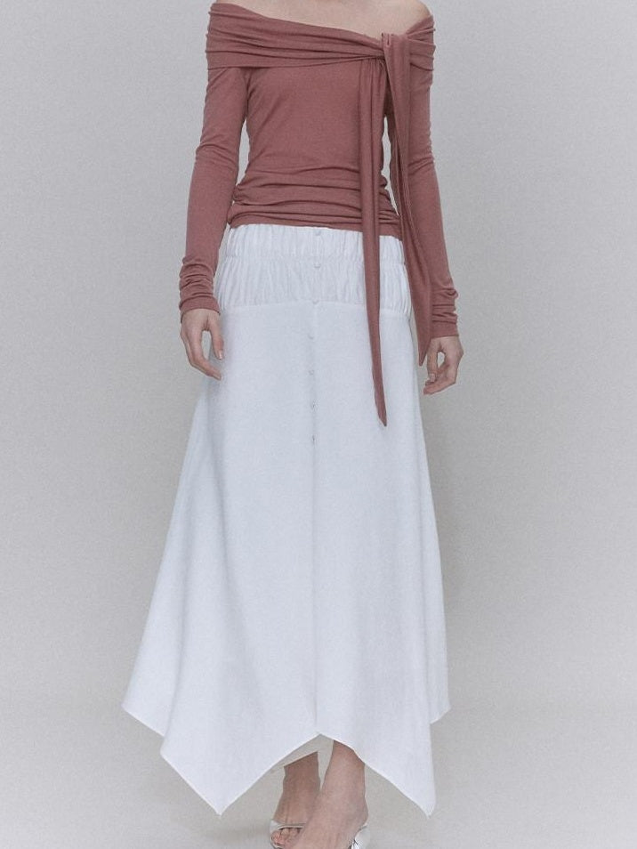 someone sometimes Recycled Viscose Linen Blend High Waist Asymmetric A Line Women Maxi Skirts