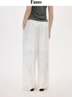 fano Elastic Waist Pocketed Wide Leg Korean Commuter Loose Stretch White Sweatpants