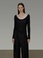 unspoken Asymmetric Lyocell Knit Slim Casual Colorblock Longsleeve Women Top & Pants Sets