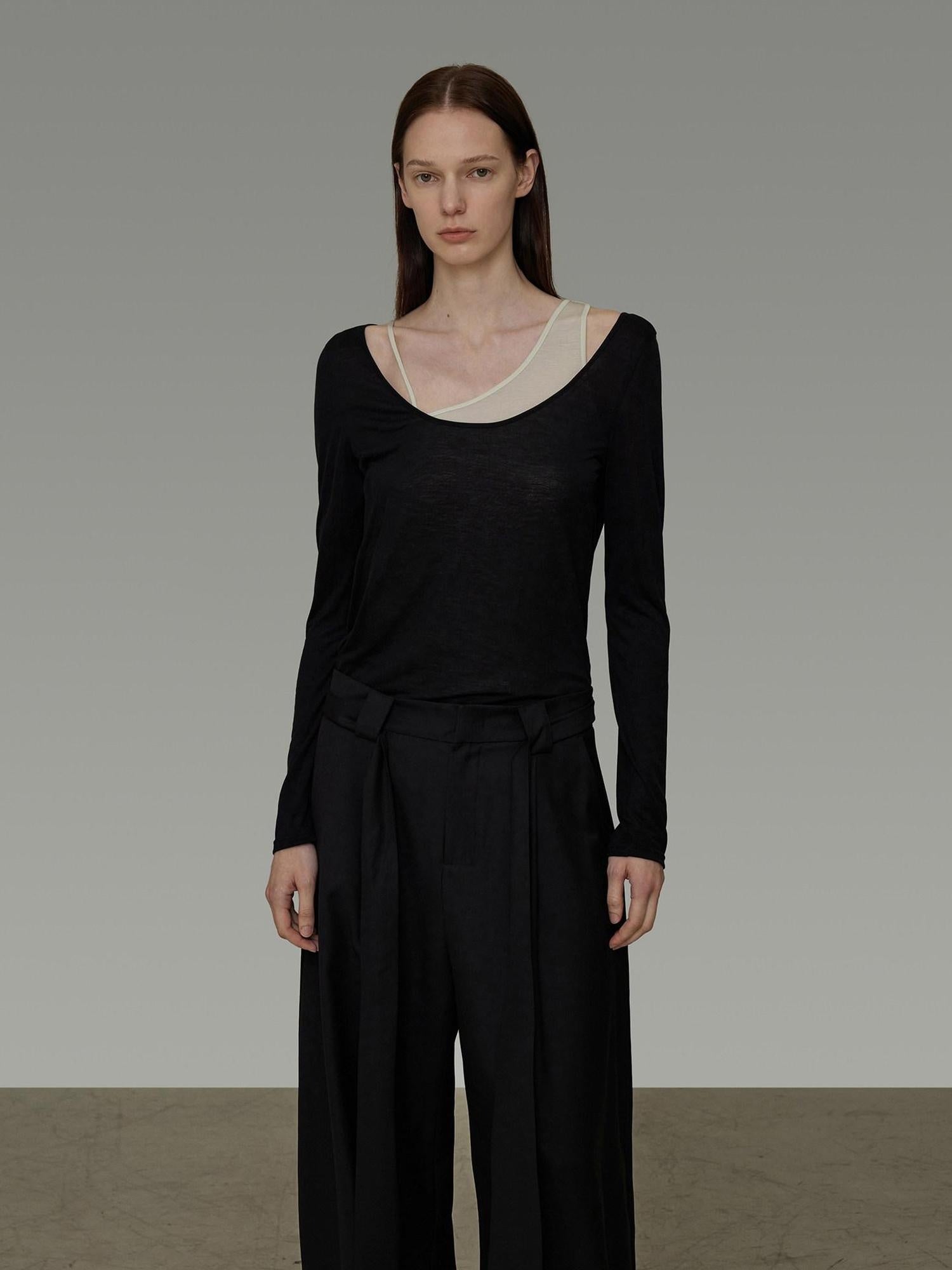 unspoken Asymmetric Lyocell Knit Slim Casual Colorblock Longsleeve Women Top & Pants Sets
