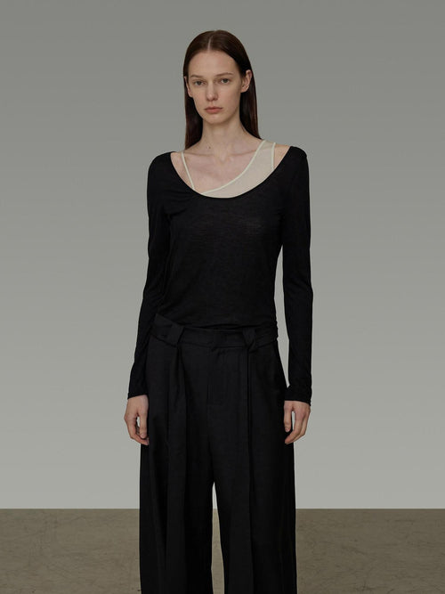 unspoken Asymmetric Lyocell Knit Slim Casual Colorblock Longsleeve Women Top & Pants Sets