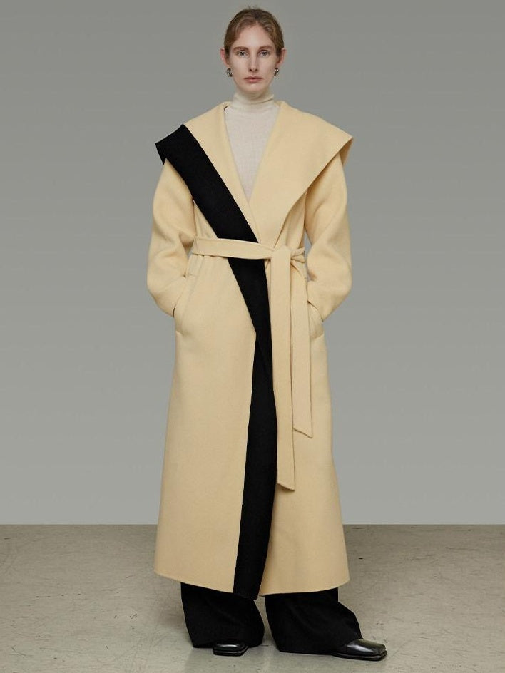 unspoken Thick Cozy Longline Loose Fit Minimal Commuter Cream Black Wool Coats