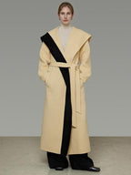 unspoken Thick Cozy Longline Loose Fit Minimal Commuter Cream Black Wool Coats