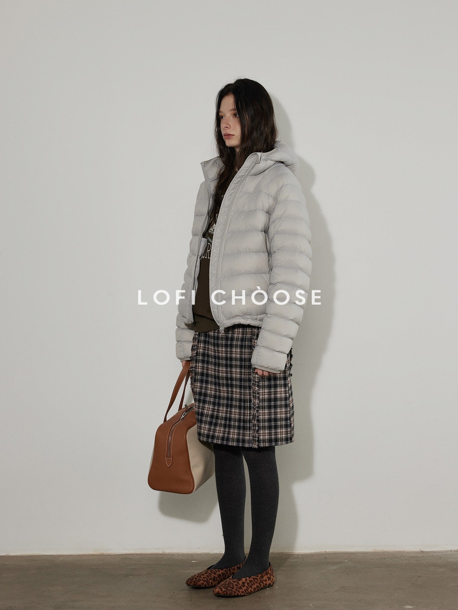 Lofi choose Warm 90% White Duck Down Hooded Commuter Thick Gray Zipper Down Jackets