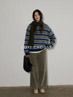 Lofi choose High Waist Chunky Stripe Office Ready Women Light Gray Wide Leg Pants