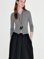fano Cozy Lambswool Blend Zip Front Casual Fit Women Mottled Gray Knit Cardigans