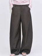 fano Poly Rayon Blend Mid High Waist Minimal Commuter Pine Gray Wide Leg Pants