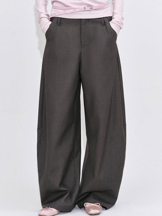 fano Poly Rayon Blend Mid High Waist Minimal Commuter Pine Gray Wide Leg Pants