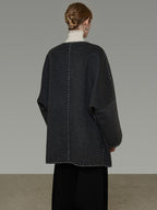 unspoken Warm Thick 3D Tailored Loose Fit Lapel Collar Commuter Women Charcoal Wool Coats