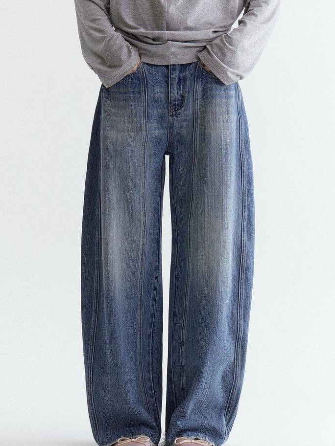 fano Breathable Cotton Natural Waist Relaxed Pocketed Casual Blue Straight Leg Jeans
