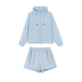 ikyou Upf50+ Breathable Nylon Ruffle Zip Commuter Relaxed Fit Women Top & Shorts Sets