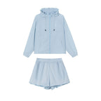 ikyou Upf50+ Breathable Nylon Ruffle Zip Commuter Relaxed Fit Women Top & Shorts Sets