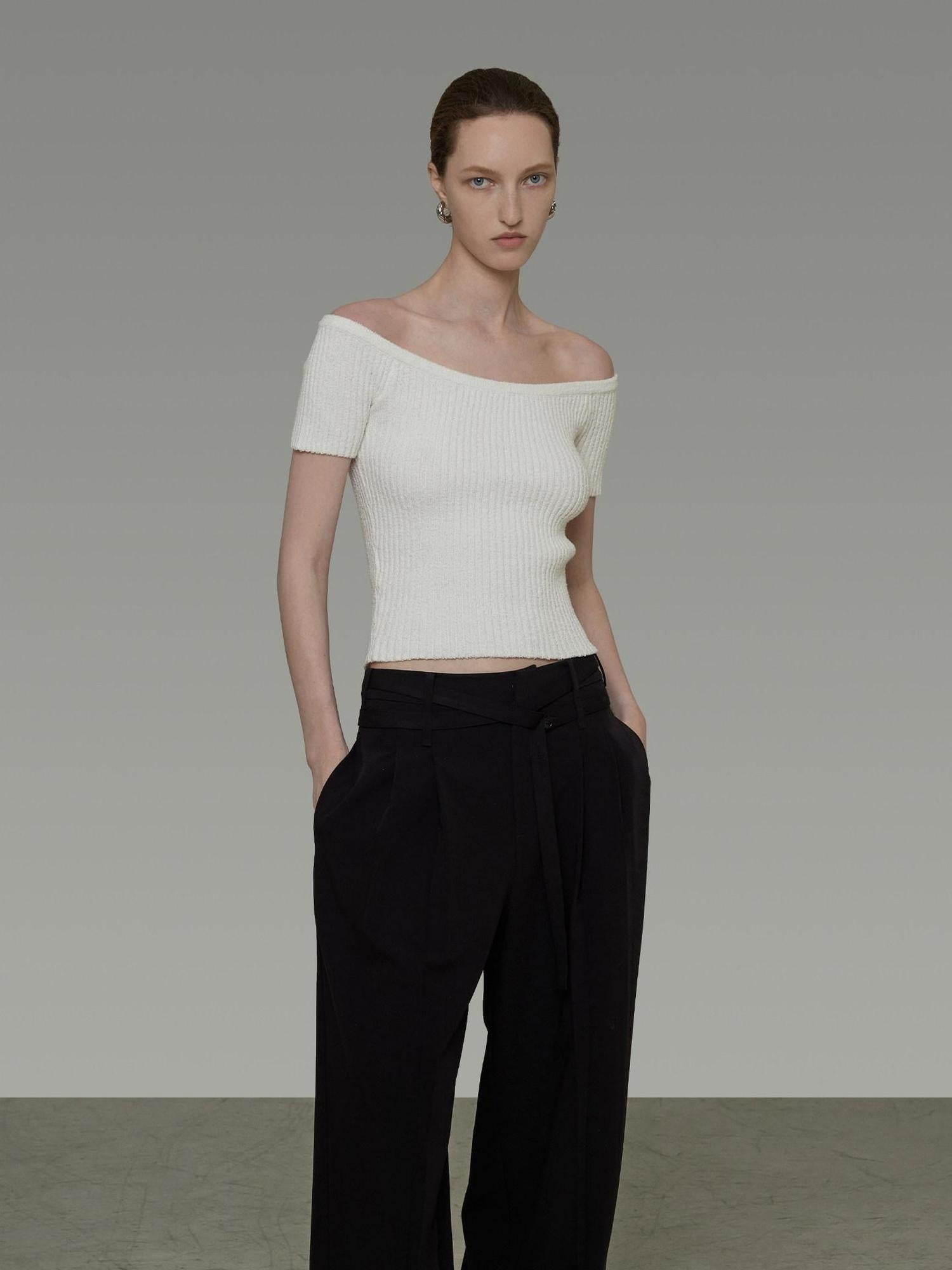 unspoken Minimalist Slim Fit Cotton Short Sleeve Women Off Shoulder Crop Tops