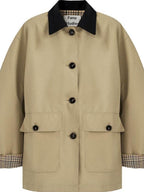 fano Patchwork Plaid Oversized Street Mid Length Cotton Blend Women Trench Coats