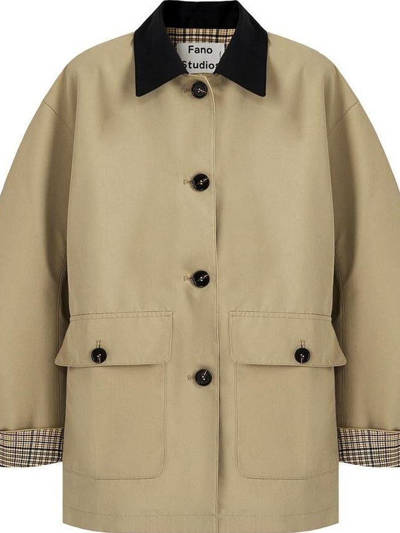fano Patchwork Plaid Oversized Street Mid Length Cotton Blend Women Trench Coats