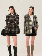 ikyou Minimalist Commuter Straight Fit Blazer Lapel Striped Flocked Office Wool Coats