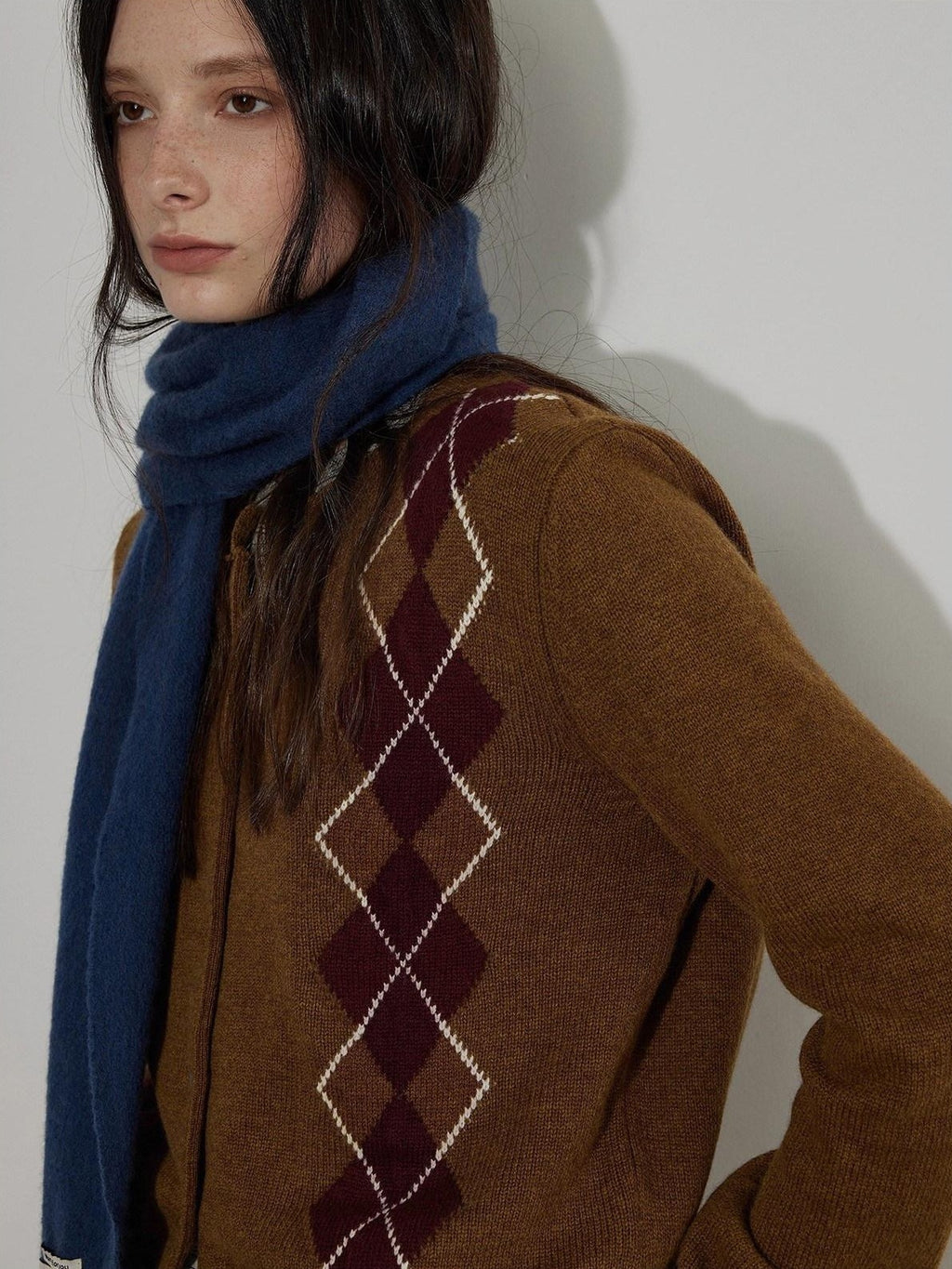 Lofi choose Soft Midweight British Argyle Contrast Button Women Knitwear Cardigans