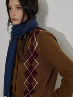 Lofi choose Soft Midweight British Argyle Contrast Button Women Knitwear Cardigans
