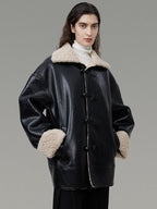 unspoken Minimalist Commuter Loose Fit Longsleeve Zip Women Black Leather Jackets