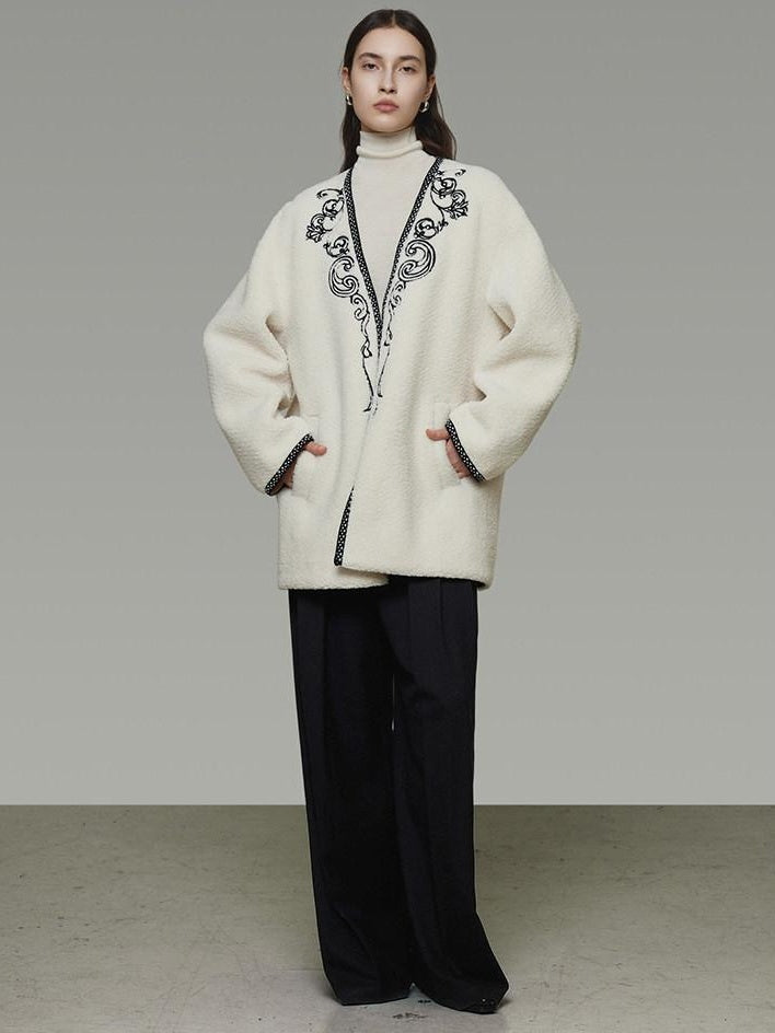 unspoken 3D Tailored Clean Minimalist Loose Fit Women Office White Polyester Short Coat