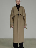unspoken Pure Sheep Wool Long V-neck Straight Cut With Pockets Commuter Wool Coats