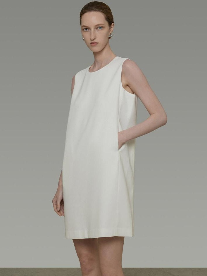 unspoken Minimal Sleeveless Natural Waist Structured Vest For Office Acetate Midi Dresses