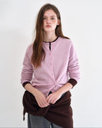 fano Durable Pure Sheep Wool Slouchy Crew Neck Buttoned Pink Knit Women Cardigans