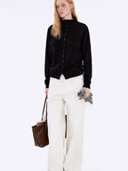 fano Wool Cashmere Blend Warm High Neck Loose Fit Women Button Solid Cardigans