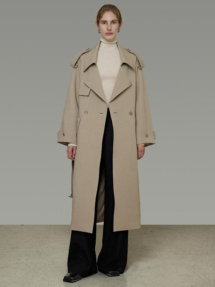 unspoken Online Exclusive Minimalist Loose Fit Midlength Light Khaki Women Trench Coats