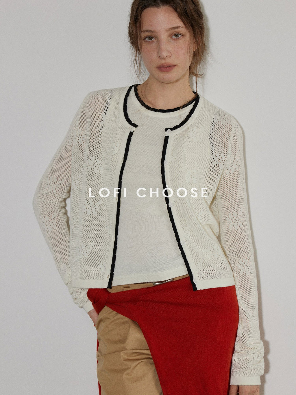 Lofi choose Acrylic Cotton Blend Loose Fit Commuter Two Piece Cardigan Long Sleeve T-Shirts