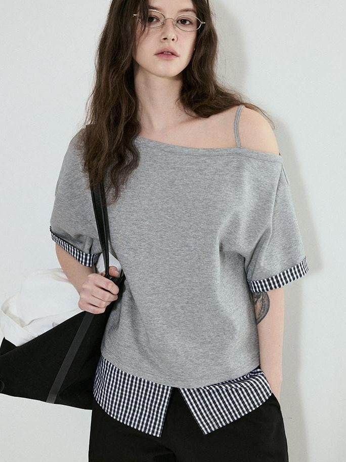 fano Cotton Blend Loose Korean Women Half Sleeve Bardot Off Shoulder Crop Tops