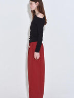 fano High Waist Elastic Minimal Korean Workwear Wide Leg Nylon Red Straight Pants
