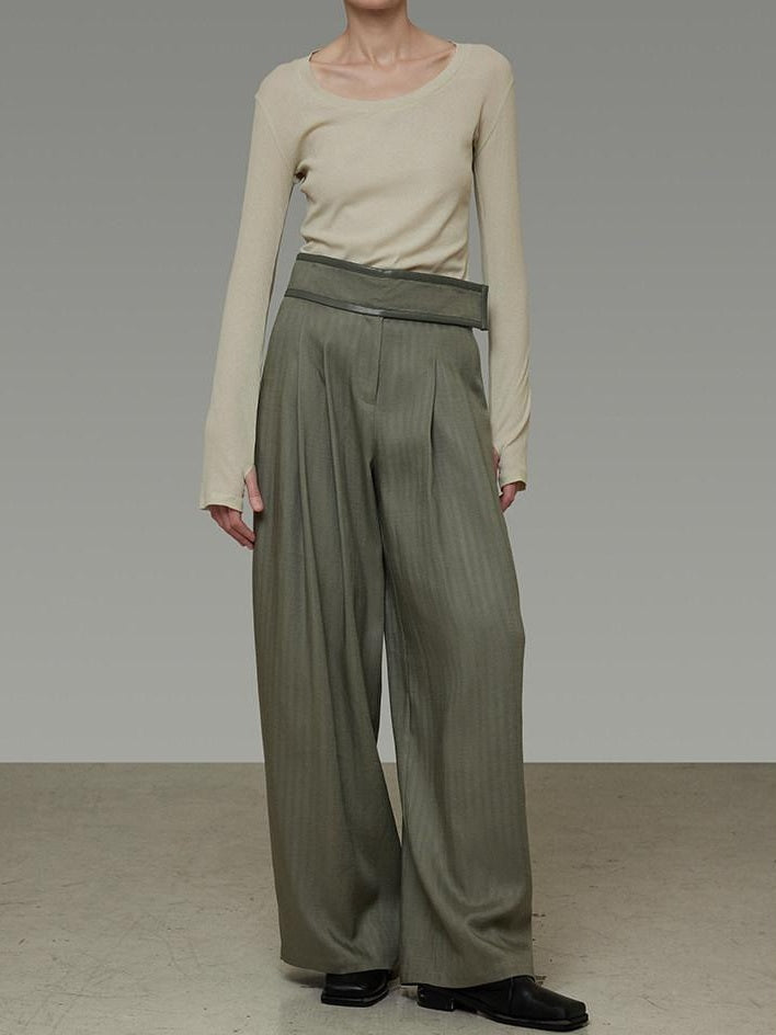 unspoken High Waist Breathable Lyocell Blend Minimal Office Moss Green Wide Leg Pants