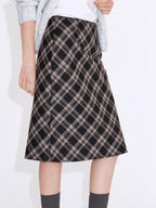 fano Cozy High Waist Wool Blend Plaid H Line Casual Women Midi Skirts