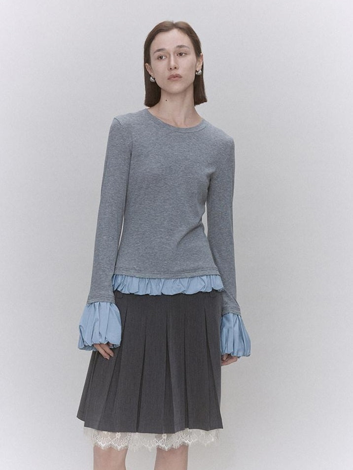 someone sometimes Lyocell Wool Blend Low Crew Neck Office Knit Women Meteor Grey Sweaters