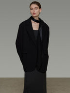 unspoken Warm Minimalist Oversized Ribbon Tie Lapel Long Sleeve Women Blazers