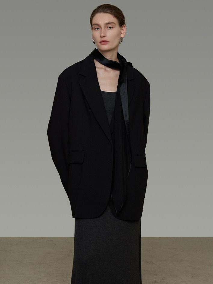 unspoken Warm Minimalist Oversized Ribbon Tie Lapel Long Sleeve Women Blazers