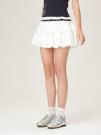ikyou Soft Cotton Jacquard Lined A Line Puff Skirt Bow Lace Women Daily Mini Skirts