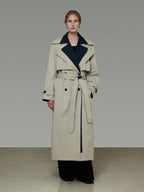unspoken Minimalist Double Breasted Long Straight Workwear Beige Navy Trench Coats