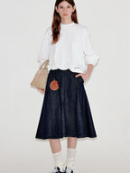 fano High Waist Vintage Ruffle Circle Skirt Loose Fit Women Picnic Cotton Midi Skirts