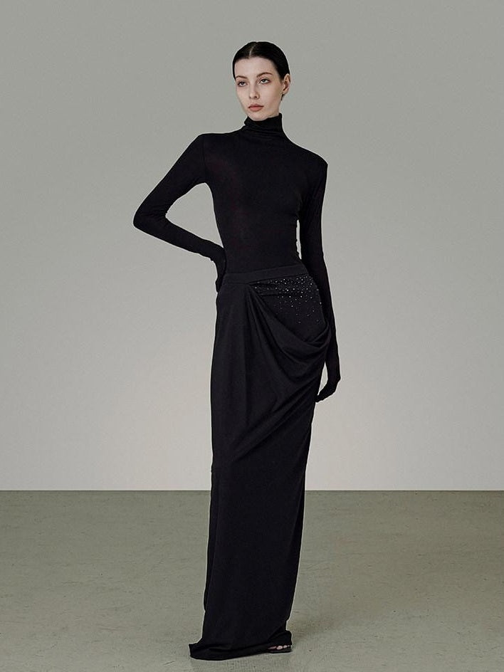 unspoken Sleek High Waist Minimal Office Pencil H Line Viscose Black Maxi Skirts