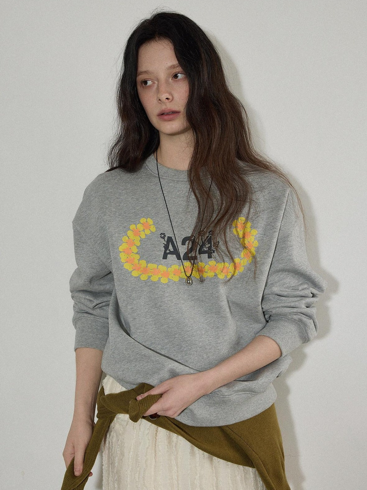 Lofi choose 100% Cotton Relaxed Crewneck Long Sleeve Women Commuter Gray Sweatshirt