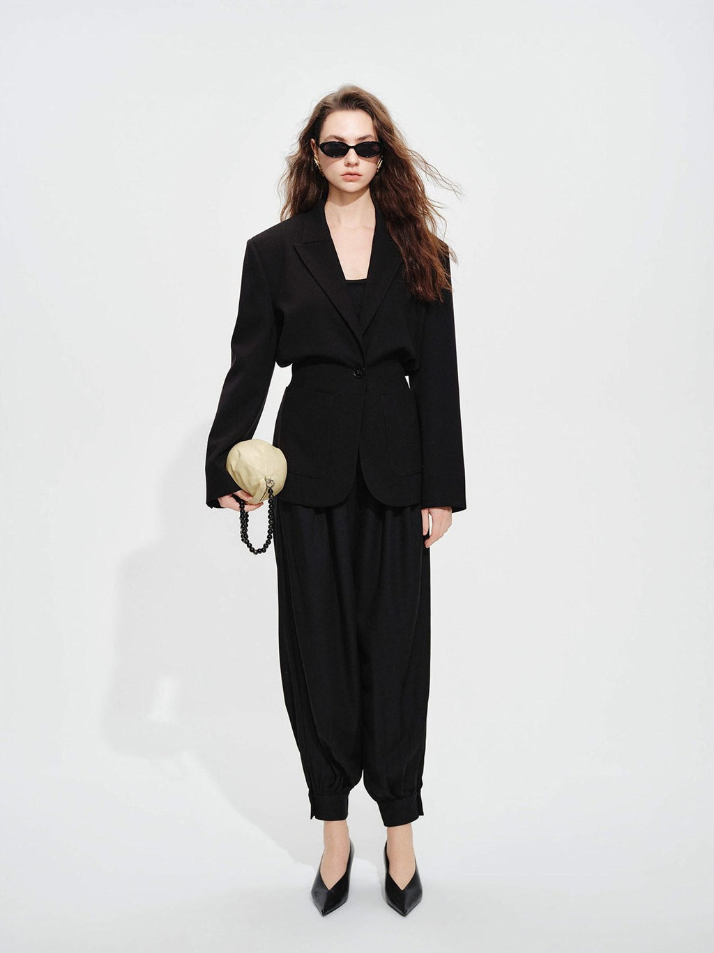 audreyyang High Stretch Elastic Waist Tapered Casual Women Black Polyester Sweatpants