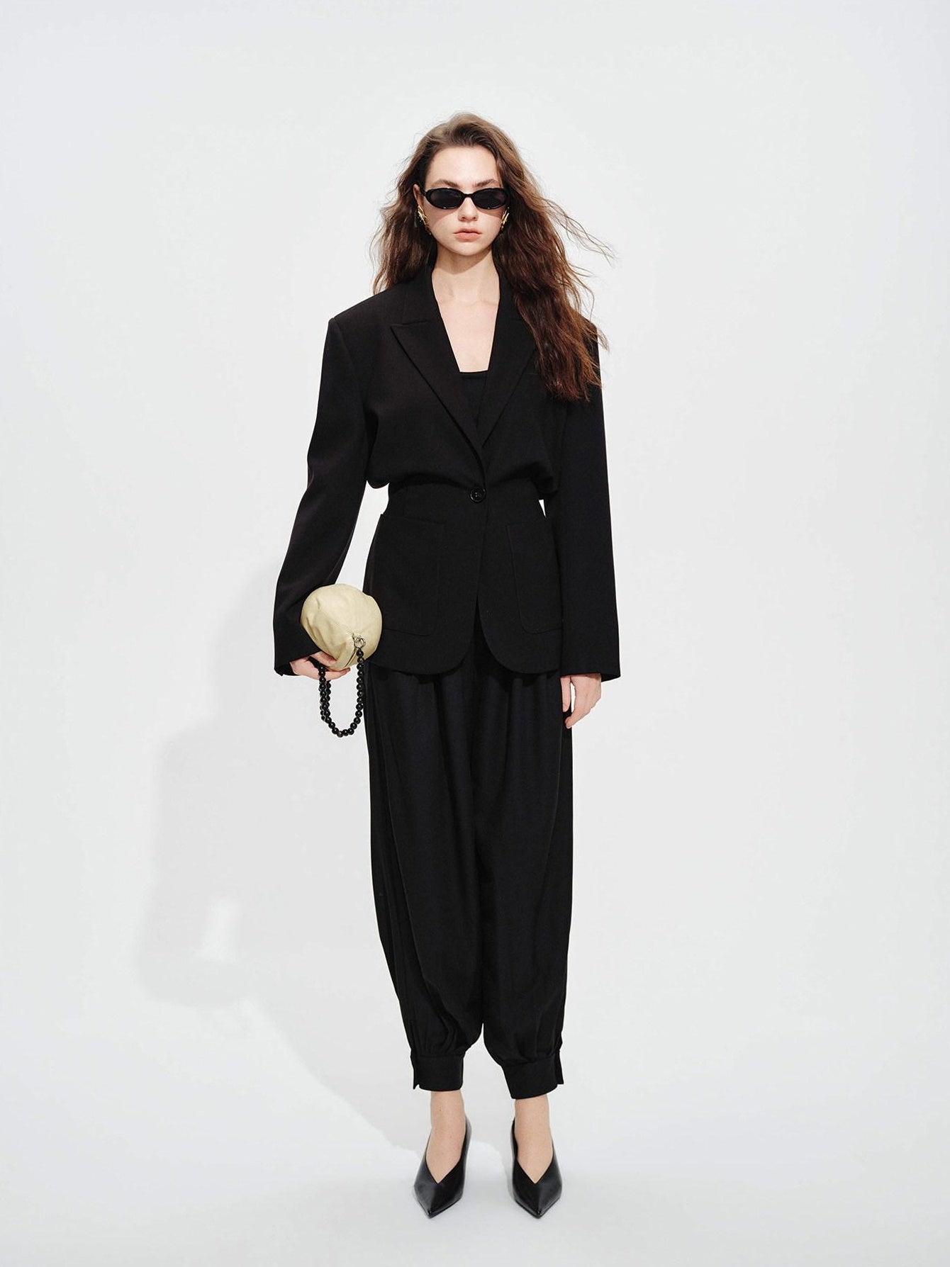 audreyyang High Stretch Elastic Waist Tapered Casual Women Black Polyester Sweatpants